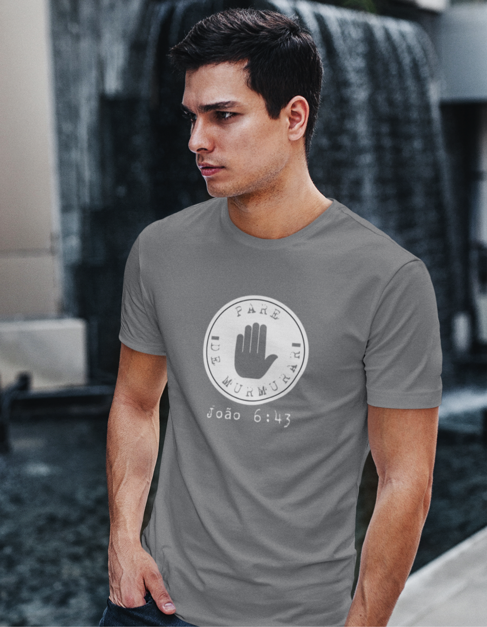 T-SHIRT  MASCULINA - MALHA ESTONADA - PARE DE MURMURAR (WHITE)