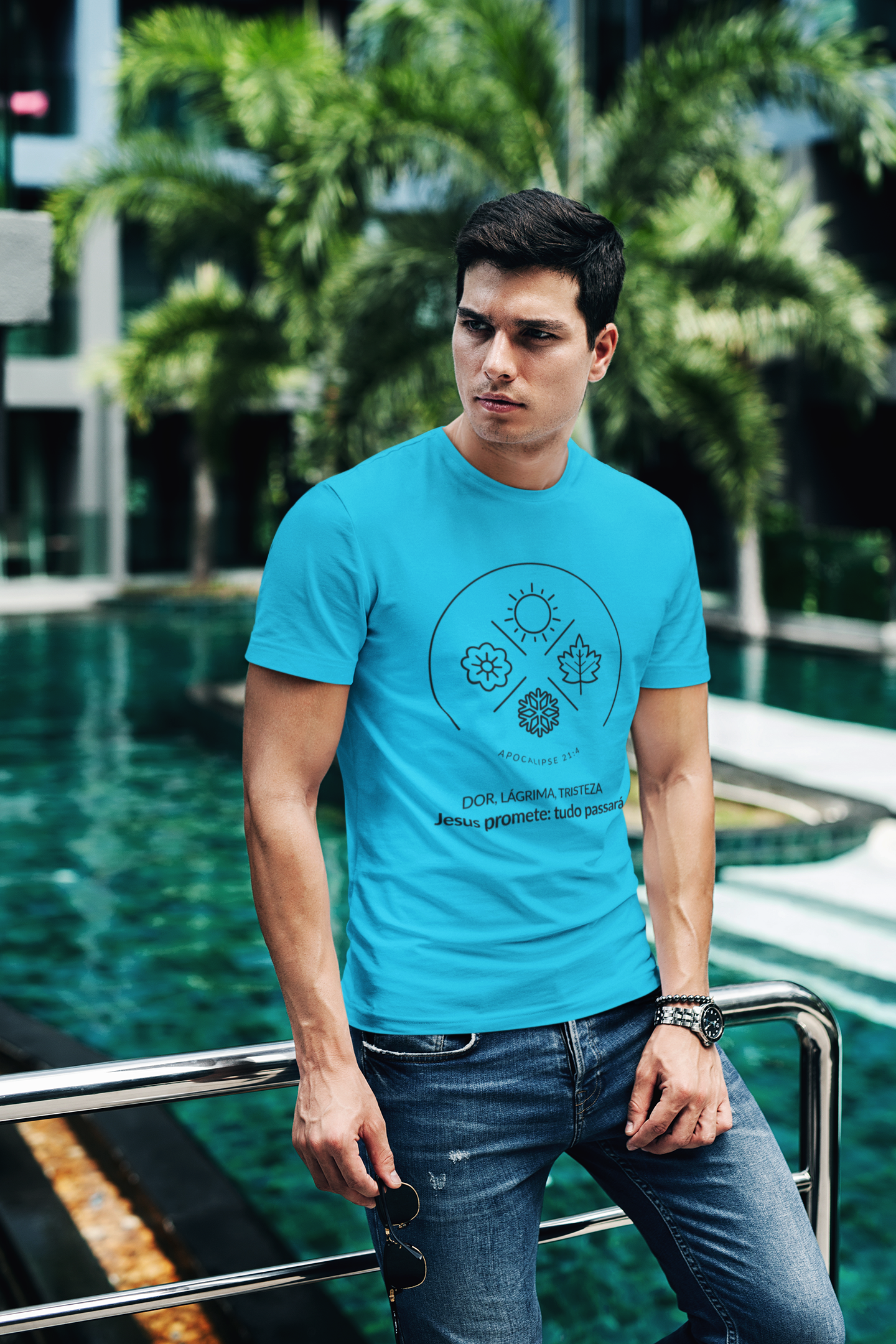 T-SHIRT MASCULINA - MALHA CLASSICA - ESTAÇÕES (BLACK)