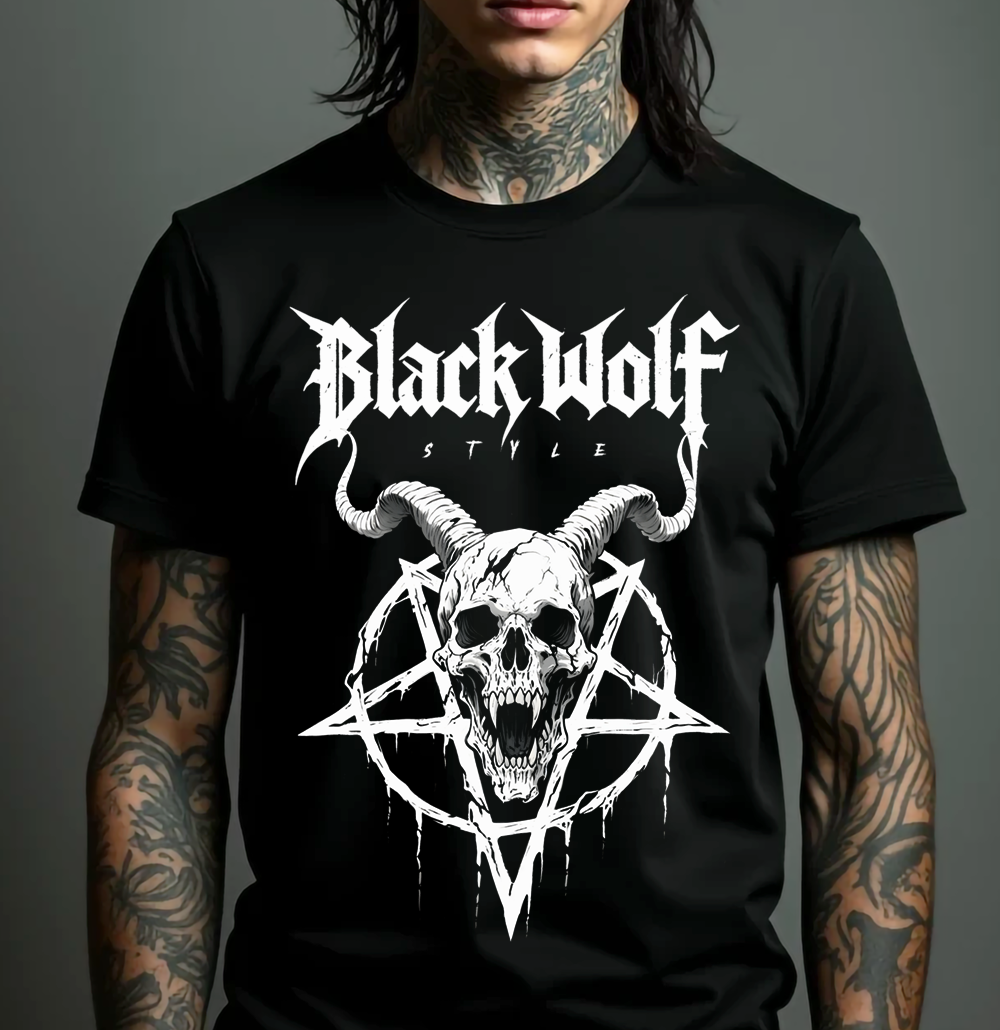 Camiseta - Pentagram Skull (Black Wolf Style)