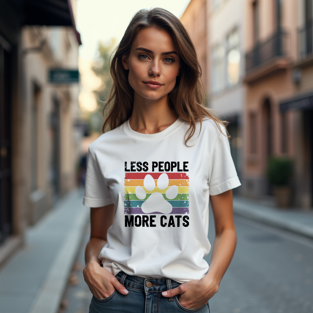 CAMISETA BASIC - LESS PEOPLE, MORE CATS