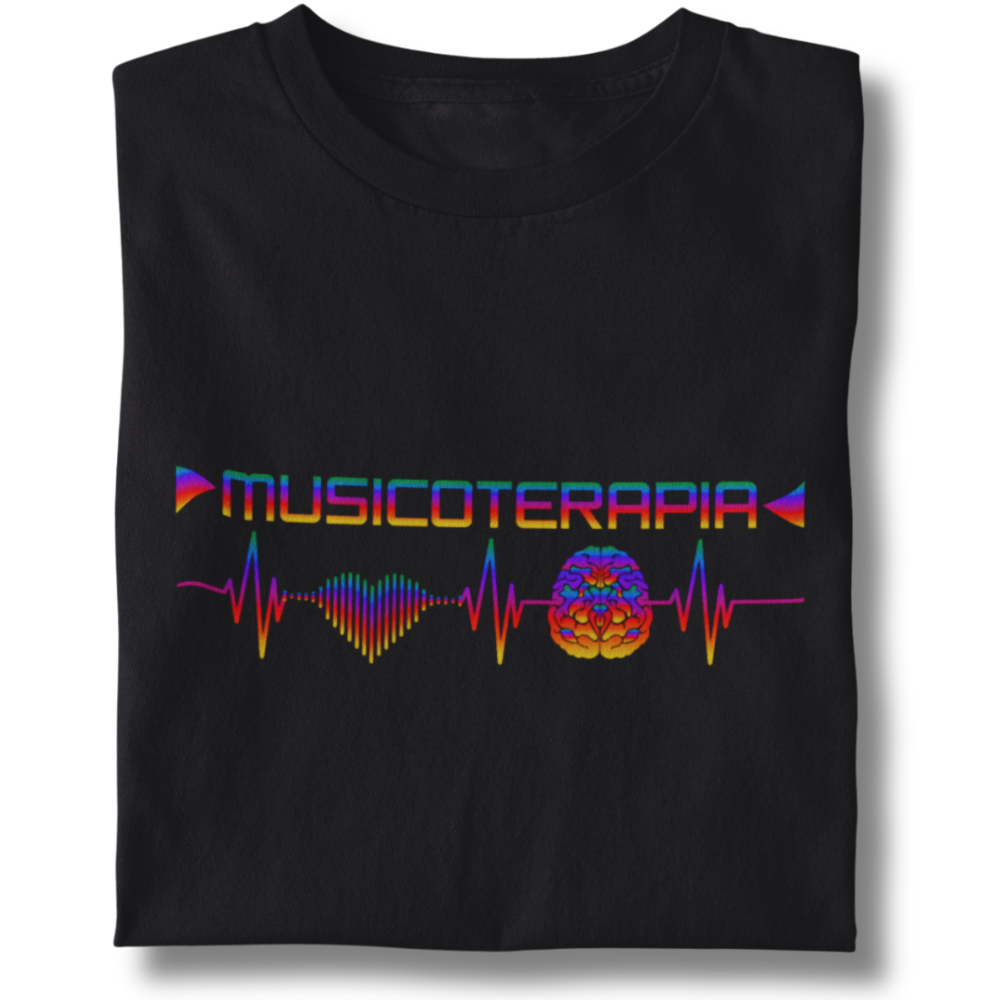Camiseta Unissex Musicoterapia Batimentos Cardíacos Conexão Coração e Cérebro - Versão Estampa Colorida