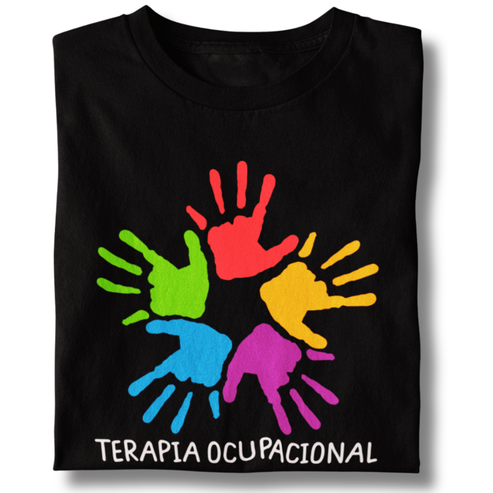 Camiseta Baby Long - Terapia Ocupacional - Marca das Mãos Com Tinta Colorida