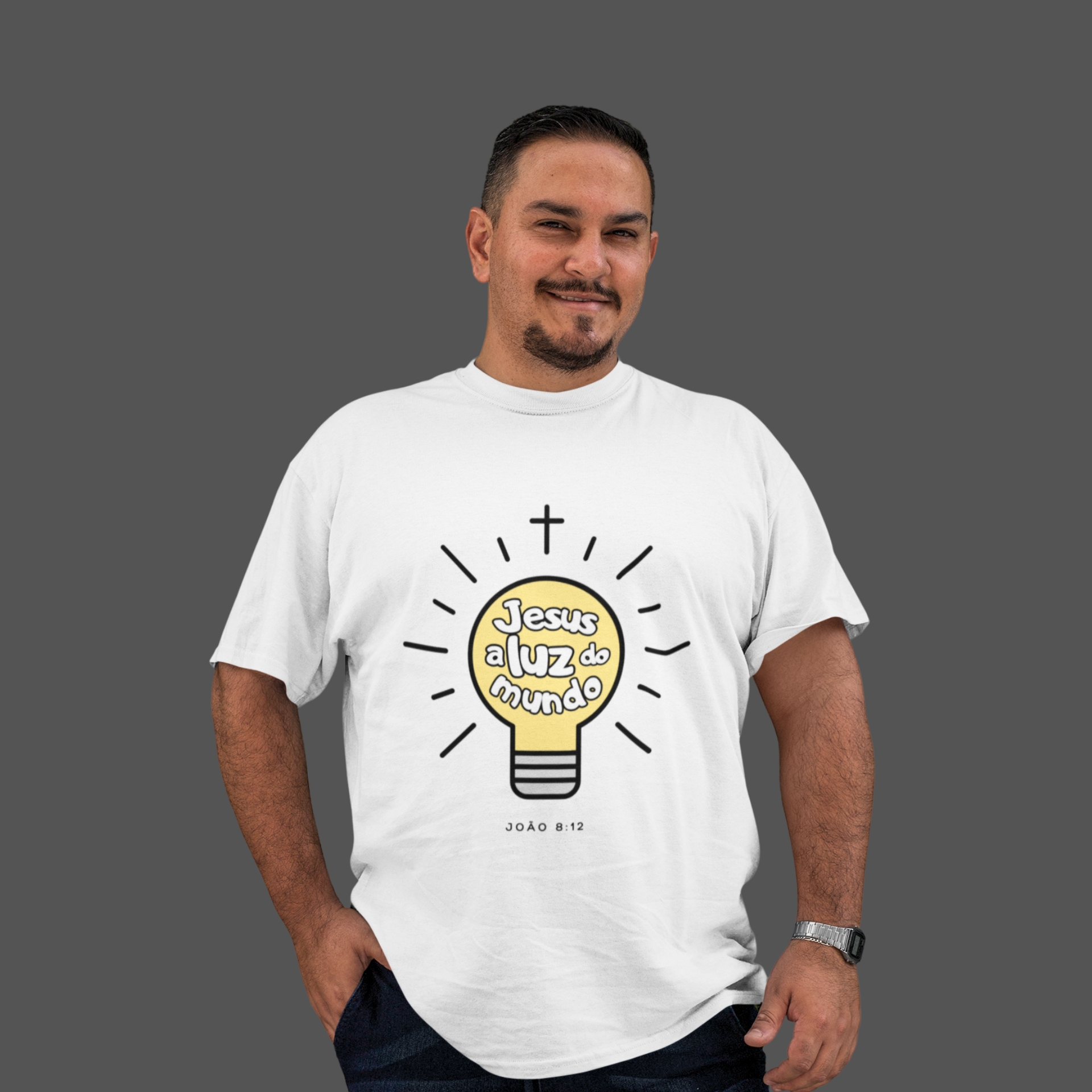 Camiseta Masculina Plus Size Jesus a luz do mundo