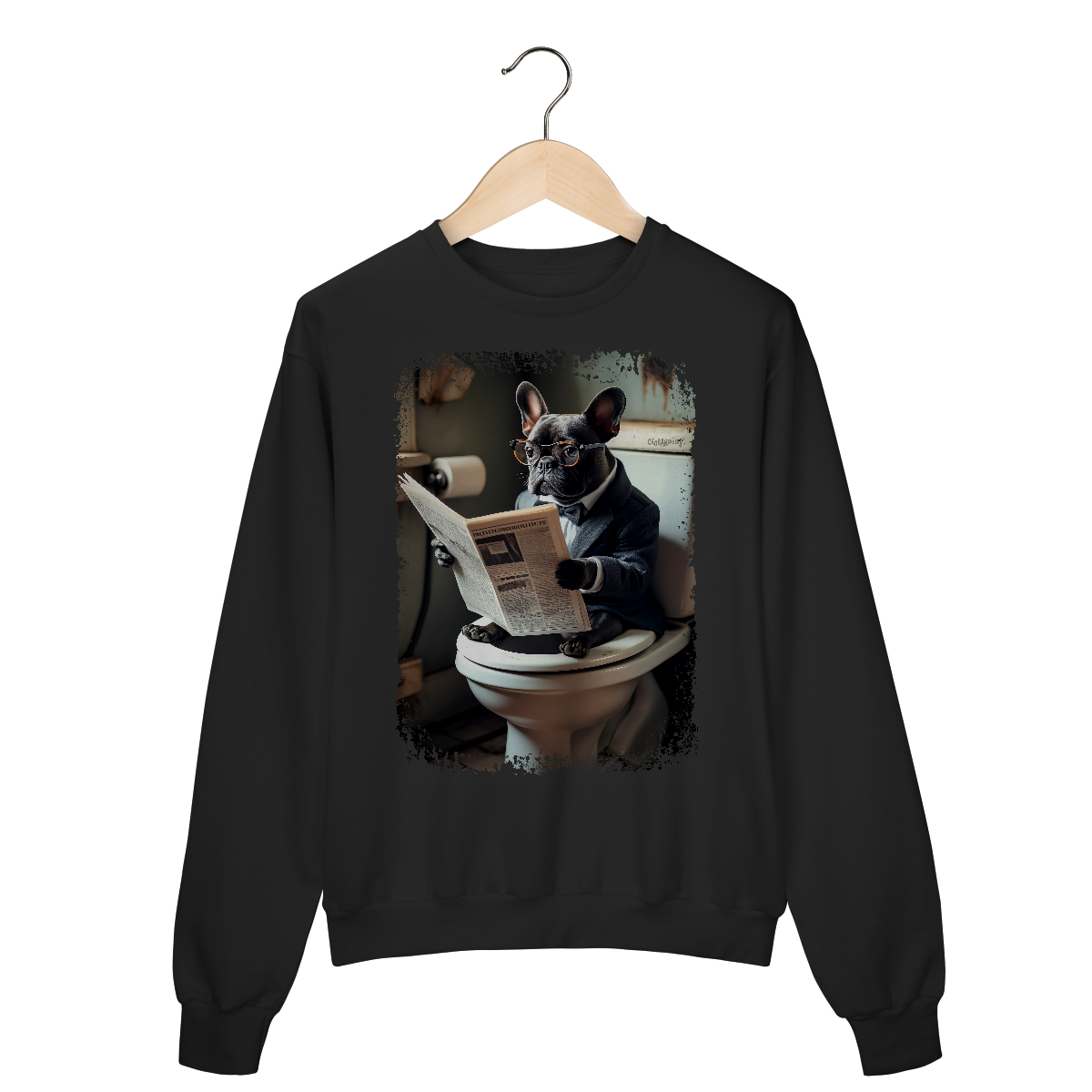 Moletom Blusão Bulldog Francês no Trono Lendo Jornal